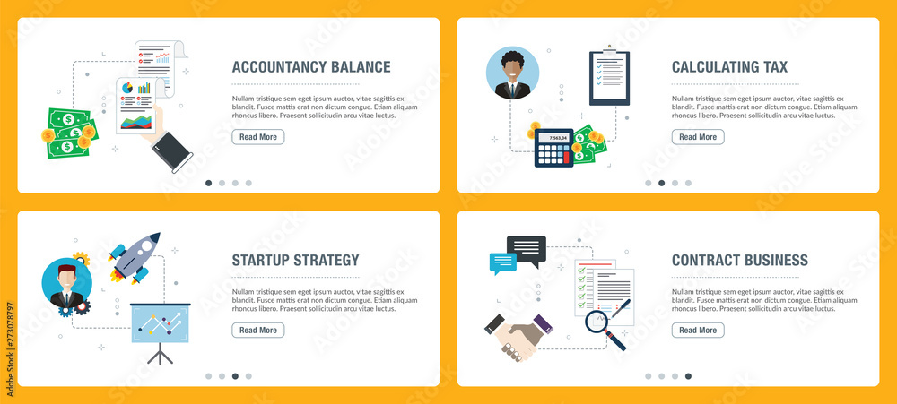 Internet banner set of accountancy, tax and startup icons.