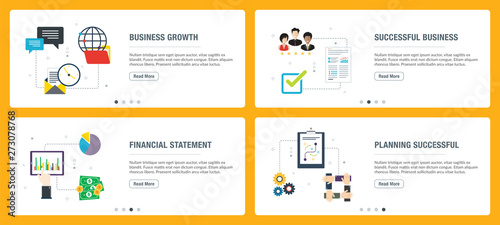 Internet banner set of business, growth and planning icons.