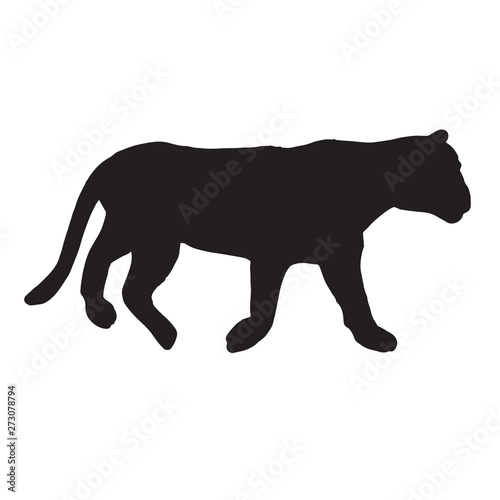 Vector flat black silhouette logo of walking tiger isolated on white background 