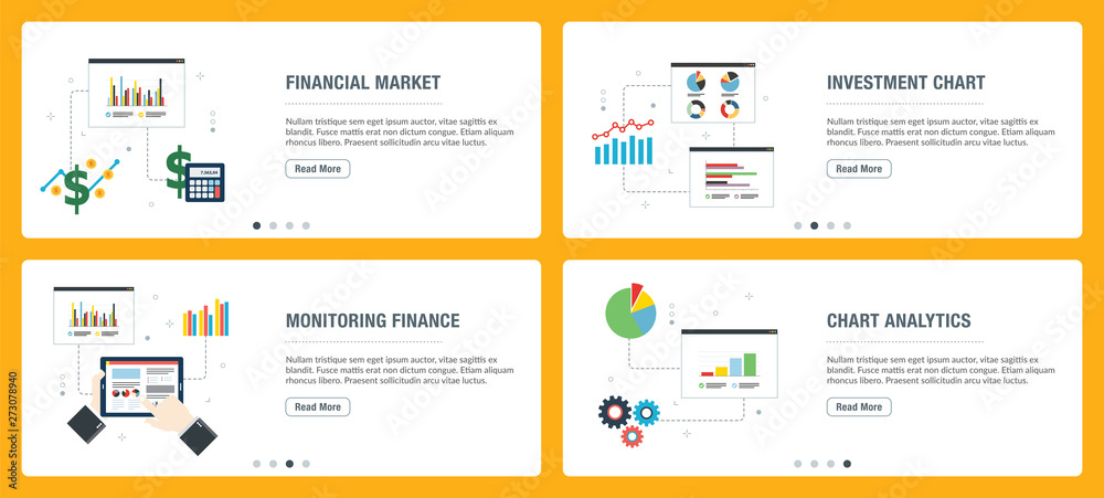 Internet banner set with financial market and investment chart icons. Internet banner set with financial market and investment chart icons.