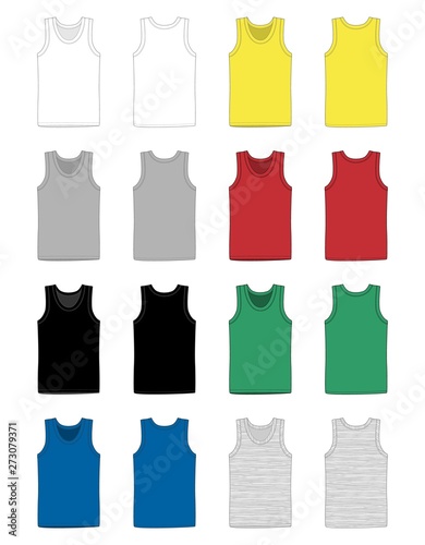 Set of men vest underwear. Tank top in front and back views.