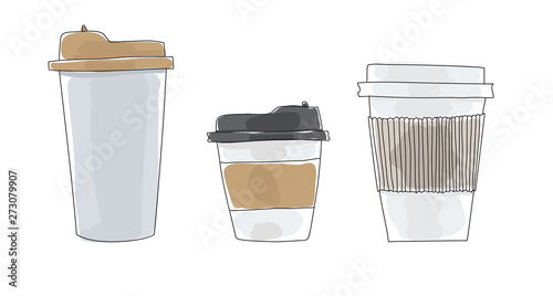 Coffee cups to go paper hand drawn art cute vector illustration