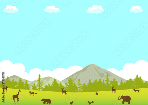 動物　シルエット　風景