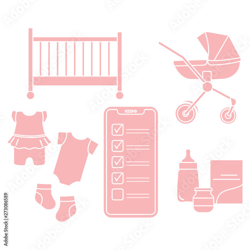 Smartphone with checklist newborn baby accessories