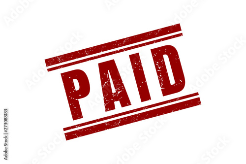 Paid watermark stamp. Rubber seal stamp with dirty texture. Vector red color ink imprint on a white background.