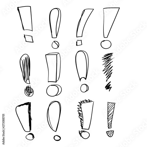 collection of handdrawn exclamation mark doodle in cartoon style vector