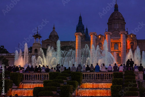 Canvas Print Magic Montjuic Fountain.Water and lights show in Barcelona, Spain