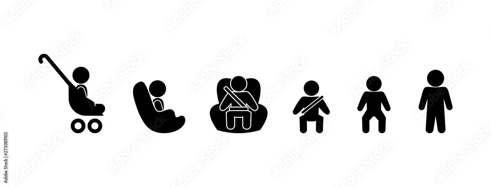 baby icon, set of pictograms child sits in a car seat baby icon, set of pictograms child sits in a car seat