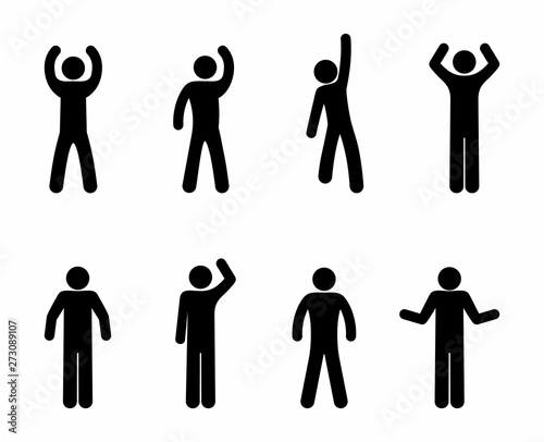 icon man, pictogram people, various movements with his hands, basic poses stick figure