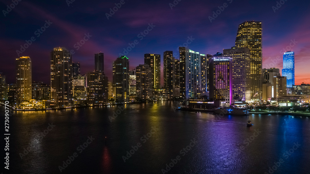 Miami Downtown Sunset with lights