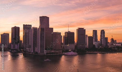 Golden Sunset in Miami Downtown Aerial View