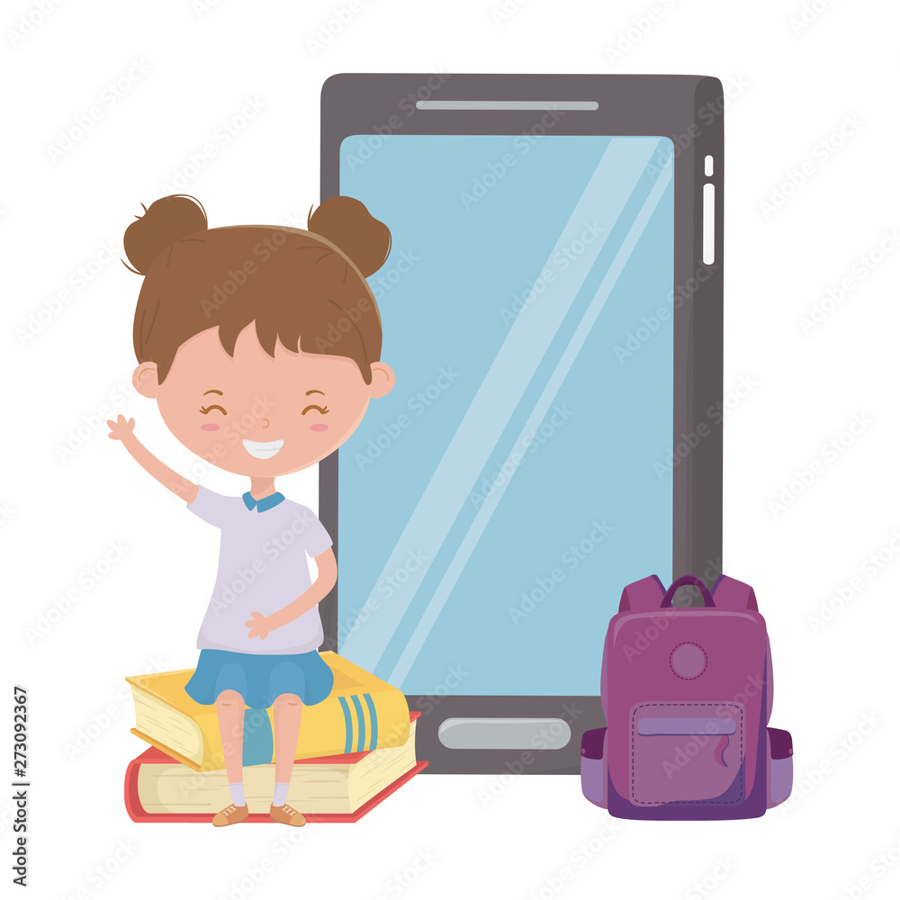 Fototapeta premium Girl kid of school and smartphone design