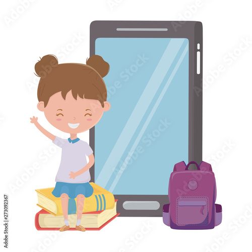 Girl kid of school and smartphone design