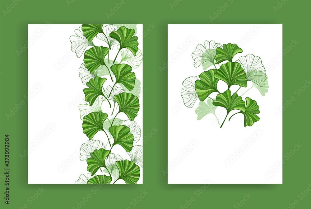 Design with green leaves of ginko biloba