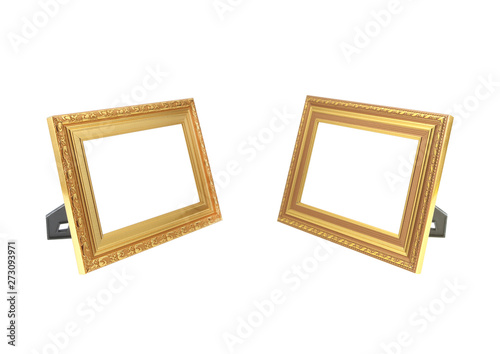 two golden photo frame isolated on white background