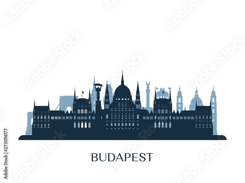 Fotografie, Obraz Budapest skyline, monochrome silhouette. Vector illustration.
