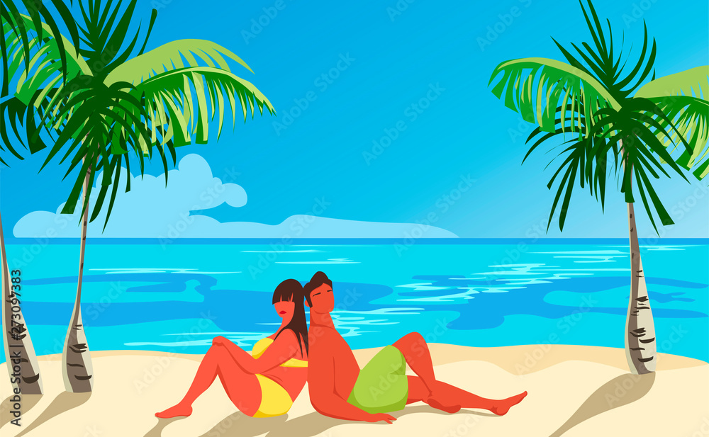 man and woman on the ocean. outdoor recreation. vector illustration