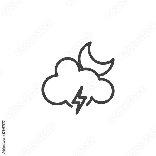 Moon cloud with lighting vector icon. filled flat sign for mobile concept and web design. Stormy night weather glyph icon. Meteorology symbol, logo illustration. Vector graphics