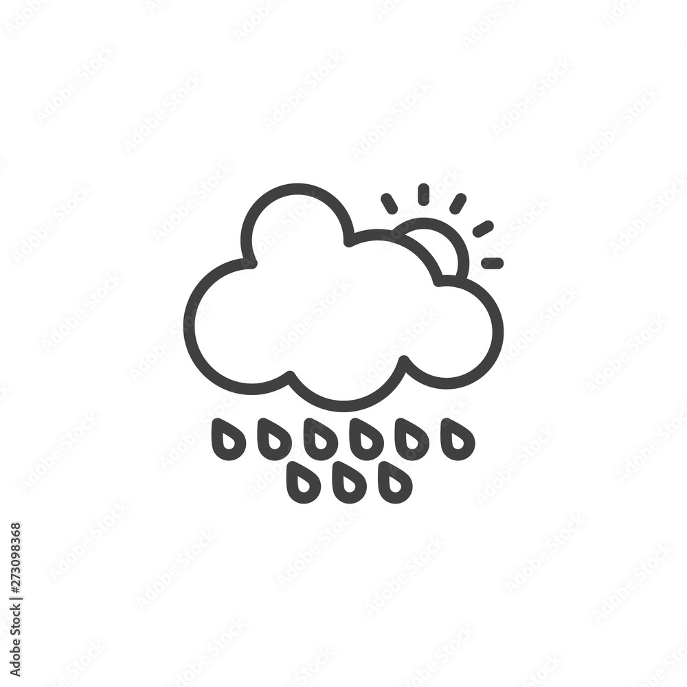 Cloud with raindrops and sun line icon. linear style sign for mobile concept and web design. Rainy cloudy day outline vector icon. Forecast weather symbol, logo illustration. Vector graphics Cloud with raindrops and sun line icon. linear style sign for mobile concept and web design. Rainy cloudy day outline vector icon. Forecast weather symbol, logo illustration. Vector graphics