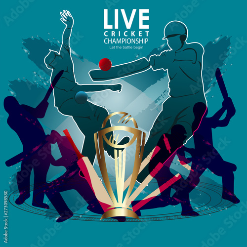 creative illustration of Players on cricket championship sports background.- Vector