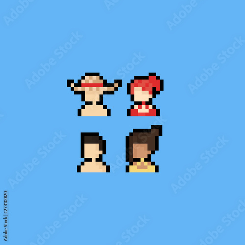 Pixel art beach people icon character.8bit.