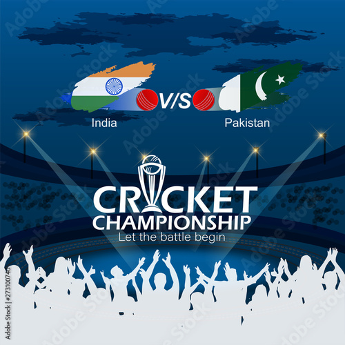 creative illustration of Cricket championship banner of India and Pakistan match on stadium background. - Vector