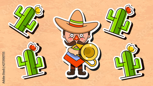 Mexican Musician Vector Illustration With Men Native Clothes And Sombrero Flat Vector