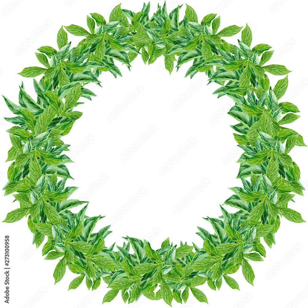 Naklejka premium Lush luxury wreath of greenery with small leaves