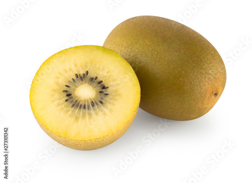 Fresh gold kiwi fruit isolated on white background, health care concept