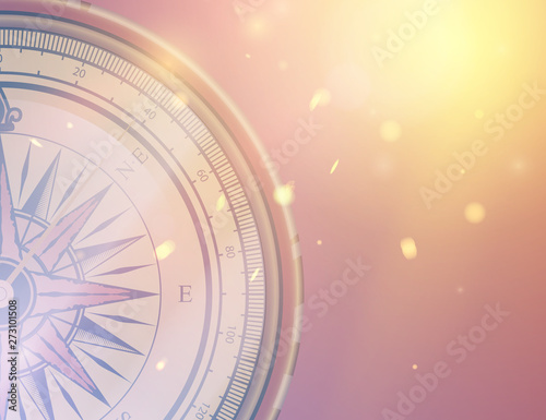 Bright light background with a compass. Flash, light. Vector illustration.