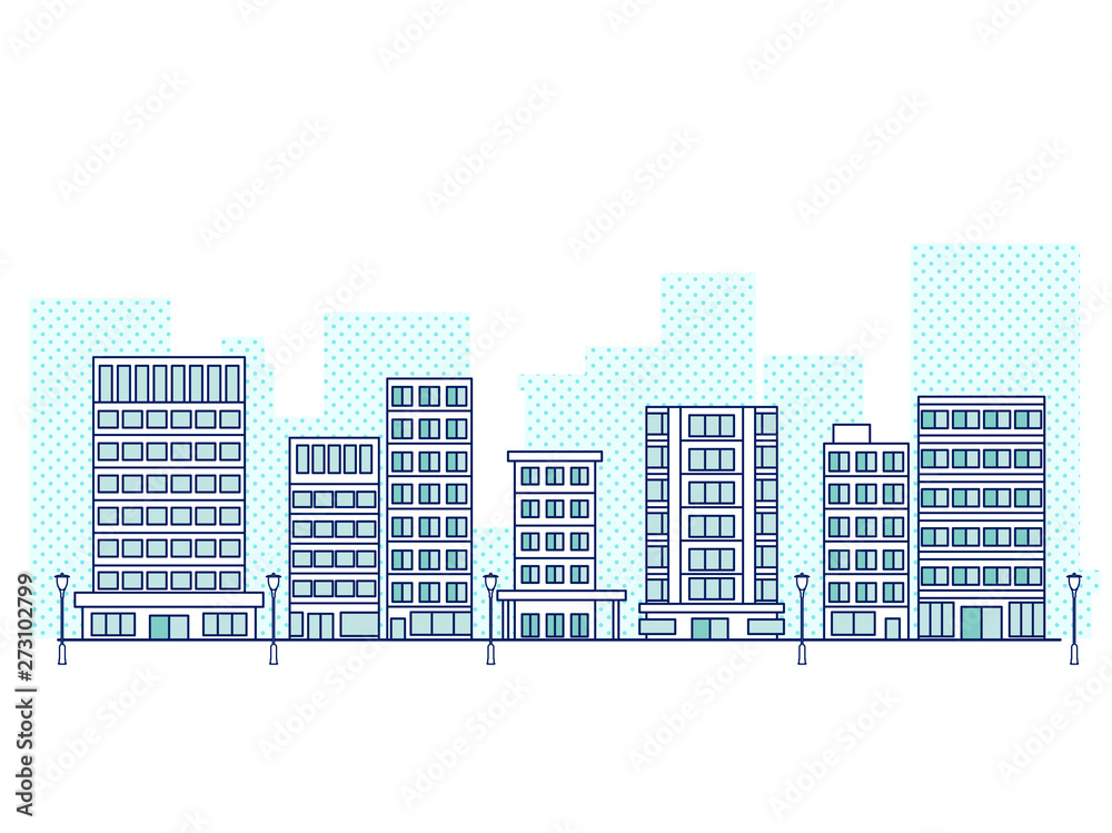 シンプルなビル街のイラスト背景