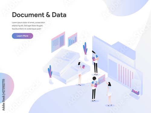 Landing page template of Documents and Data Illustration Concept. Flat design concept of web page design for website and mobile website.Vector illustration