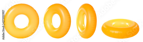 Set of bright inflatable rings on white background