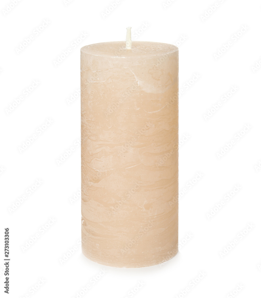 One color wax candle on white background