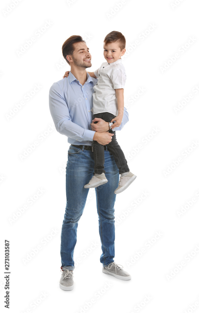 Portrait of dad and his son isolated on white Portrait of dad and his son isolated on white