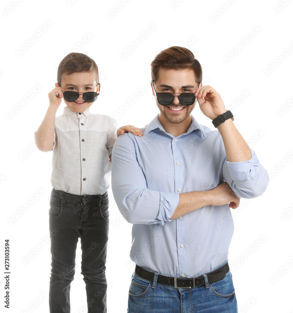Portrait of dad and his son isolated on white Portrait of dad and his son isolated on white