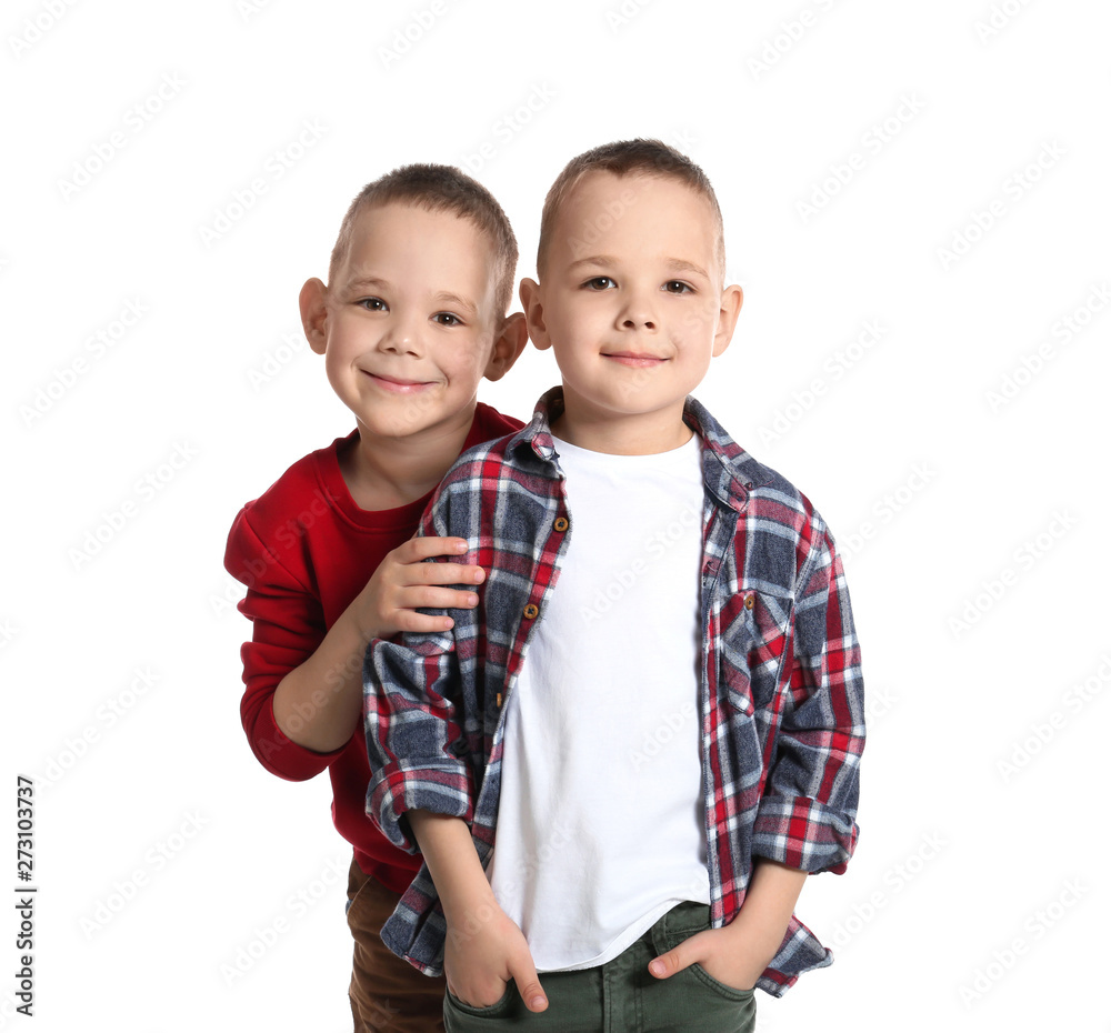 Portrait of cute twin brothers on white background Portrait of cute twin brothers on white background