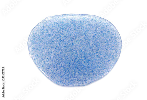 Blue slime isolated on white background. Shiny bright blue color slime texture surface background
