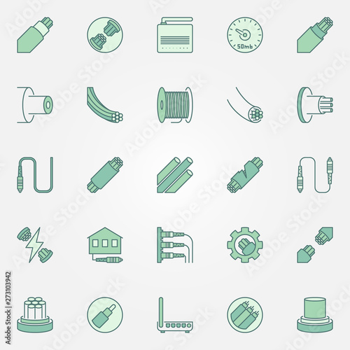 Optical fiber colored icons set - vector Fiber-optic communication concept symbols or logo elements