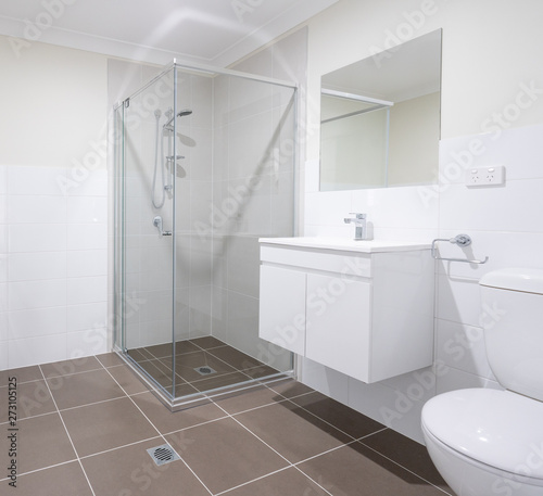 Australian New Home Bathroom Interior with shower  vanity and toilet