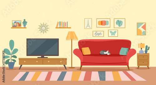 Living room interior.Flat style vector illustration