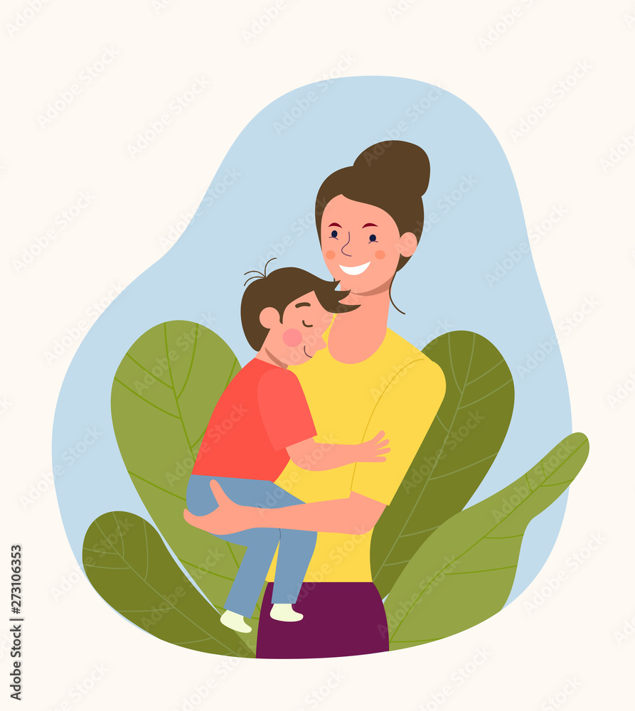 Young mother with baby. Vector flat style illustration Young mother with baby. Vector flat style illustration