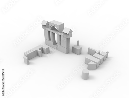 3d rendering of stacked white building blocks isolated on white background