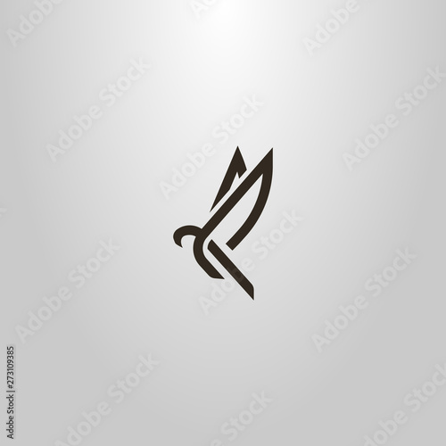 black and white simple vector line art sign of an abstract flying bird