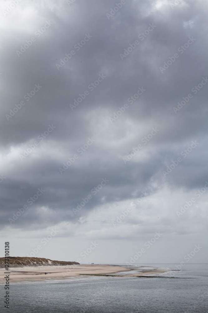 Dutch coast. Northsea. Clouds and sky.. Island of Vlieland Netherlands Waddenzee