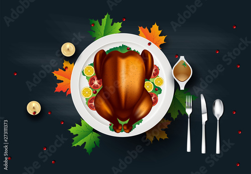 Design template for Thanksgiving dinner invitation. Vector illustration