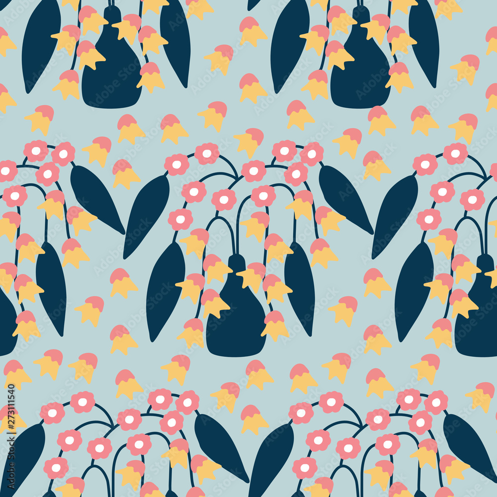 pot with flowers in a seamless pattern design