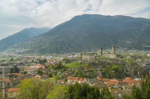 View on city of Bellinzona and castle Castelgrande in Switzerland