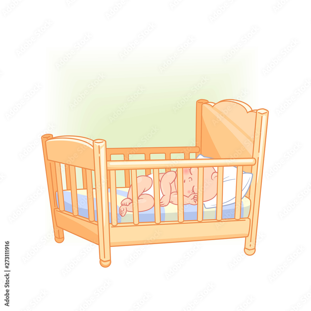Cute little baby sleep in bed. Healthy sleep.