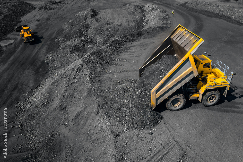 Open pit mine, extractive industry for coal, top view aerial drone Open pit mine, extractive industry for coal, top view aerial drone
